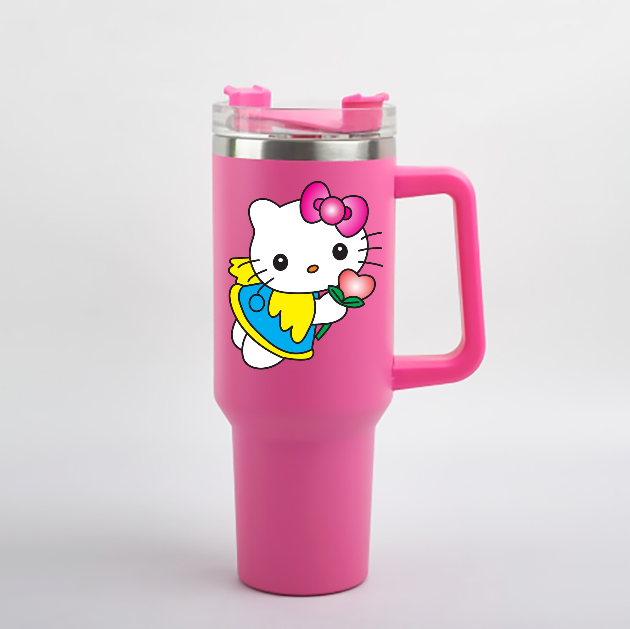 （画像用） Hello Kitty ハローキティ 1200mL車用タンブラー - クリスタルステッカー（プラスチックストロー付き）